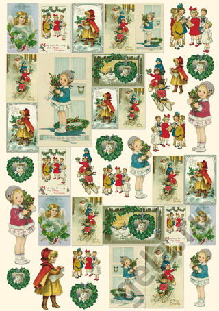 Декупажная карта новогодняя "Новогодние открытки с детьми" Stamperia DFG353